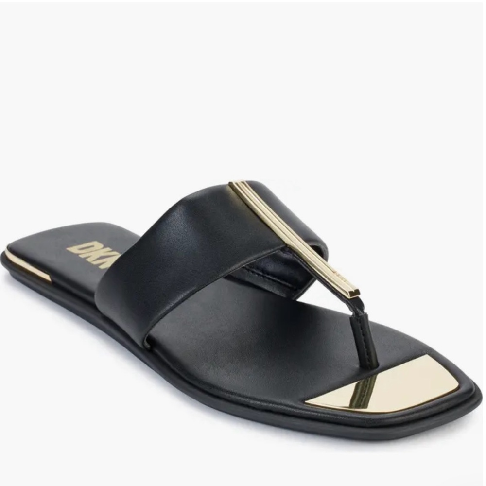 DKNY black/ gold flat thongs
